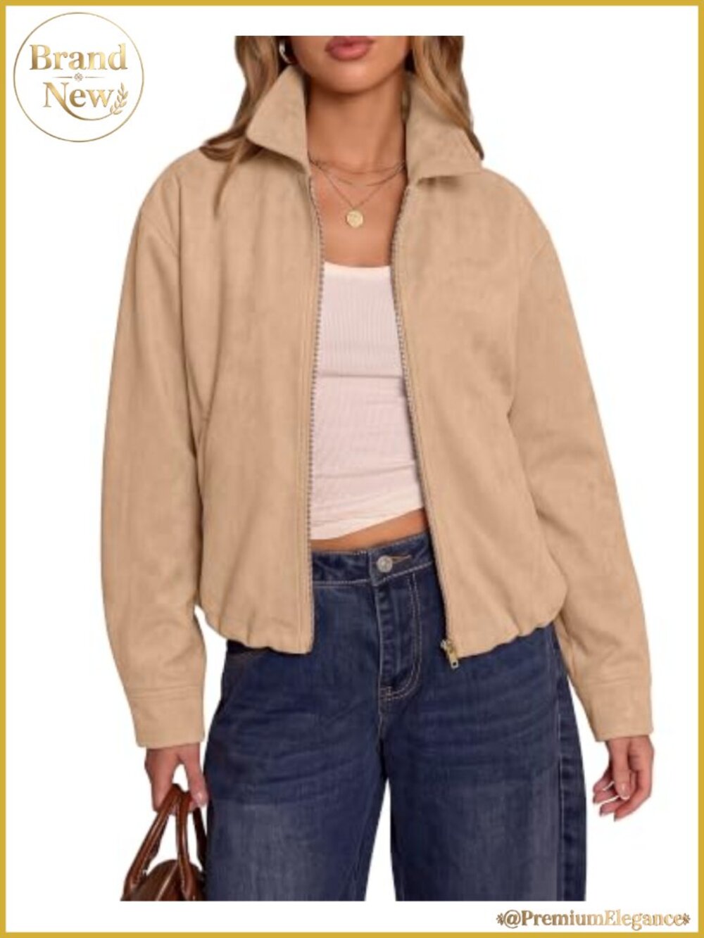 Faux Suede Oversized Cropped Jacket Women Fall Zip Up Coat